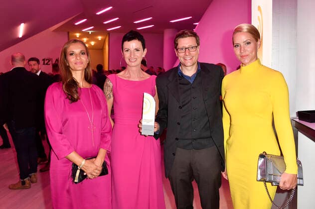 Julia-Niharika Sen, Nicole Ritterbusch, Mario Neumann und Judith Rakers bei der Verleihung des Deutschen Radiopreises 2019 in der Elbphilharmonie. Hamburg, 25.09.2019