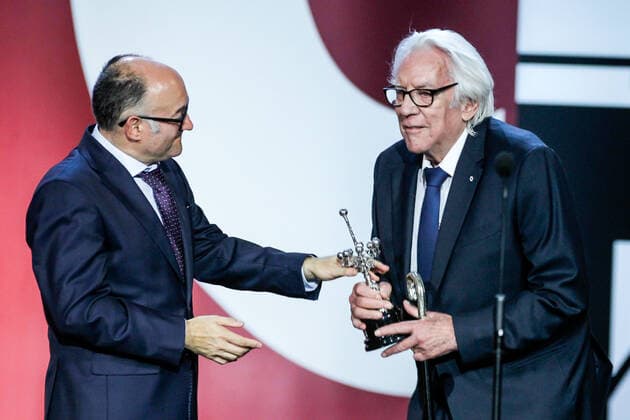 San Sebastian, SPAIN-September 26: Donald Sutherland receives the Donostia award for a lifetime achievements during the 67th San Sebastian film festival at El Kursaal in San Sebastian, Spain on September 26, 2019. Copyright: xJimmyxOlsenx
