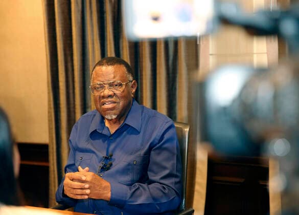 (190930) -- NEW YORK, Sept. 30, 2019 -- Namibian President Hage Geingob speaks during an interview with Xinhua in New York, Sept. 27, 2019. TO GO WITH Interview: Socialism with Chinese characteristics key to China s achievements, says Namibian president ) U.S.-NEW YORK-NAMIBIA-PRESIDENT-INTERVIEW ZouxGuangping 