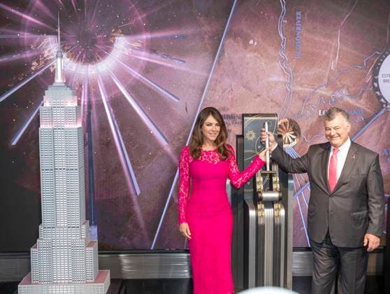 NY: Ceremonial lighting of the ESB Elizabeth Hurley and William P. Lauder attend ceremonial lighting of the Empire State Building in Pink For Breast Cancer Awareness Campaign at ESB New York New York United States Empire State Building  LevxRadin