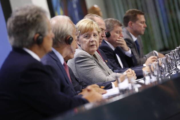 Germany: Press conference in the Federal Chancellery Chancellor Angela Merkel at the press conference in the Federal Chancellery. The photo shows the deputy. David Lipton, Director IMF, Secretary-General of the OECD, Angel Gurría, Secretary-General of the WTO, Roberto Azevêdo, ILO Secretary-General Guy Ryder and World Bank President David Malpass. Berlin Berlin-Tiergarten Germany Federal Chancellery, Willy-Brandt-Straße 1, 10557 Berlin  SimonexKuhlmey