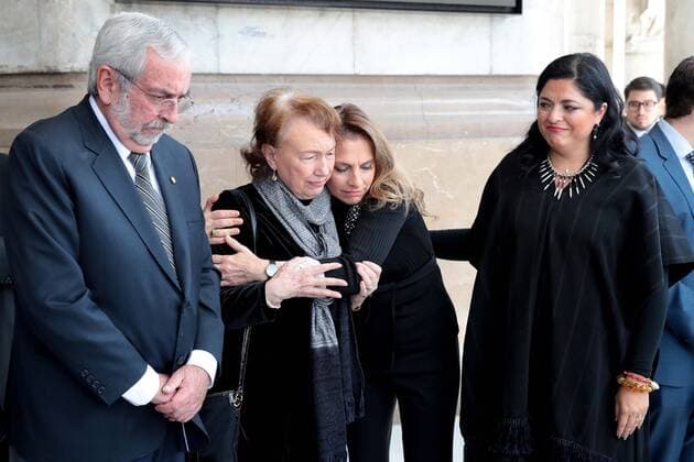 October 3, 2019: EUM20191003CUL009.JPG.CIUDAD DE MEXICO. TributeHomenaje-Leon Portilla.- 3 de octubre de 2019. Aspectos del homenaje de cuerpo presente que se le realiza al historiador Miguel Leon Portilla en el Palacio de Bellas Artes. En la imagen Enrique Graue, rector de la UNAM; Ascension Hernandez, viuda de Leon Portilla; Beatriz Gutierrez Müller, esposa del presidente; y Alejandra Frasto, secretaria de Cultura. Foto: Agencia EL UNIVERSALJuan BoitesEELG Copyright: xElxUniversalx