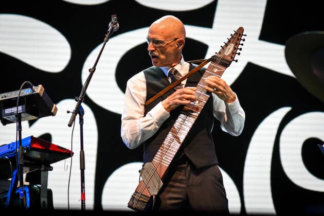 RIO DE JANEIRO, RJ - 06.10.2019: ROCK IN RIO 2019 - King Crimson band formed by Tony Levin (bass), Mel Collins (saxophone and flute), Pat Mastelotto (percussion), Jakko Jakszyk (voice, guitar and flute) and drummers Bill Rieflin, Jeremy Stacey and Gavin Harrison performed on stage. Sunset during the last day of Rock in Rio 2019, which began on September 27 at the Rio de Janeiro Olympic Park. This edition has 17 entertainment spaces and has 60,000 m2 of usable area for the public more than the last edition. There will be 14 hours of music and entertainment daily, with the gates opening at 2pm and closing at 4pm. x1808142x  FernandaxBalster