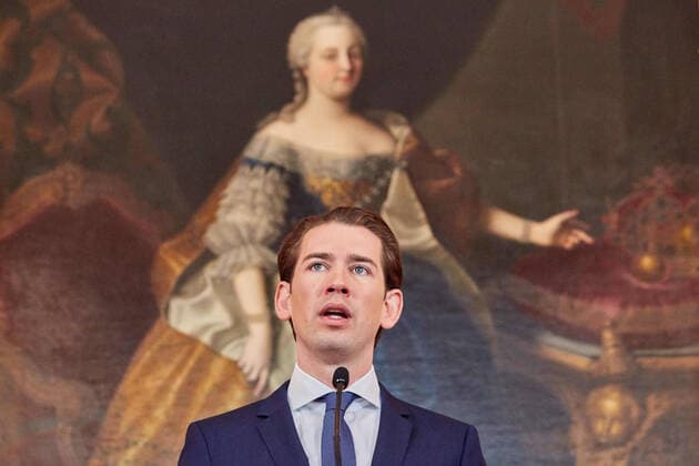 - Wien 07.10.2019 - Bundespräsident Alexander Van der Bellen beauftragte heute Alt-Bundeskanzler Sebastian Kurz (ÖVP) mit der Regierungsbildung nach der Nationalratswahl vom 29.09.2019. Austrian Federal President Alexander Van der Bellen today appointed former Chancellor Sebastian Kurz (ÖVP) with the formation of a new government after the Nationalrat election on 29.09.2019.PHOTO: Alt-Kanzler Sebastian Kurz in der Präsidentschaftskanzlei. Im Hintergrund ein Gemälde das Kaiserin Maria Theresia zeigt. Former Federal Chancellor Sebastian Kurz (ÖVP) in the Federal Presidential Chancellery. In the background a painting depicting Empress Maria Theresia. Treffen Van der Bellen , Kurz