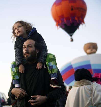 October 8, 2019, Albuquerque, NEW MEXICO, USA: 100819 .5 year-old Nathan Rosen,<cq>, and his father Brian Rosen,<cq>, of Seattle , WA , enjoy their first Balloon Fiesta . Photographed on Tuesday October 8, 2019 . Journal Albuquerque USA - ZUMAab1_ 20191008_zaf_ab1_007 Copyright: xAdolphexPierre-Louisx