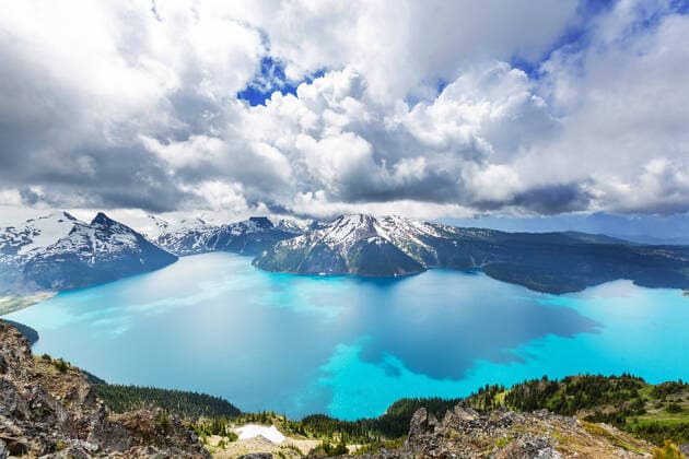 Hike to turquoise waters of picturesque Garibaldi Lake near Whistler, BC, Canada. Very popular hike destination in British Columbia. ING_19071_22056