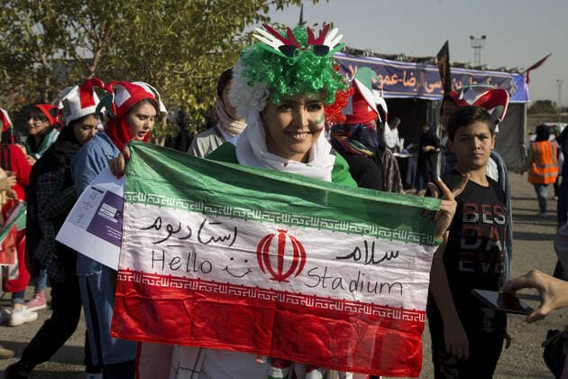 October 10, 2019, Tehran, Iran: Iranian women cheer as they arrive at the Azadi Stadium to watch the 2022 World Cup qualifier soccer match between Iran and Cambodia, in Tehran, Iran. Iranian women were freely allowed into the stadium for the first time in decades. They had been banned since 1981. Tehran Iran - ZUMAf146 20191010_zip_f146_003 Copyright: xRouzbehxFouladix