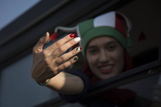 October 10, 2019, Tehran, Iran: Iranian women cheer as they arrive at the Azadi Stadium to watch the 2022 World Cup qualifier soccer match between Iran and Cambodia, in Tehran, Iran. Iranian women were freely allowed into the stadium for the first time in decades. They had been banned since 1981. Tehran Iran - ZUMAf146 20191010_zip_f146_064 Copyright: xRouzbehxFouladix
