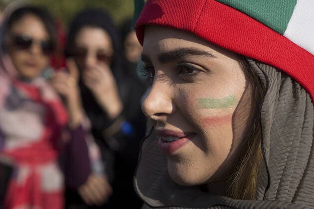 October 10, 2019, Tehran, Iran: Iranian women cheer as they arrive at the Azadi Stadium to watch the 2022 World Cup qualifier soccer match between Iran and Cambodia, in Tehran, Iran. Iranian women were freely allowed into the stadium for the first time in decades. They had been banned since 1981. Tehran Iran - ZUMAf146 20191010_zip_f146_047 Copyright: xRouzbehxFouladix