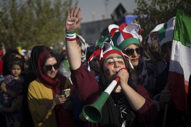 October 10, 2019, Tehran, Iran: Iranian women cheer as they arrive at the Azadi Stadium to watch the 2022 World Cup qualifier soccer match between Iran and Cambodia, in Tehran, Iran. Iranian women were freely allowed into the stadium for the first time in decades. They had been banned since 1981. Tehran Iran - ZUMAf146 20191010_zip_f146_055 Copyright: xRouzbehxFouladix