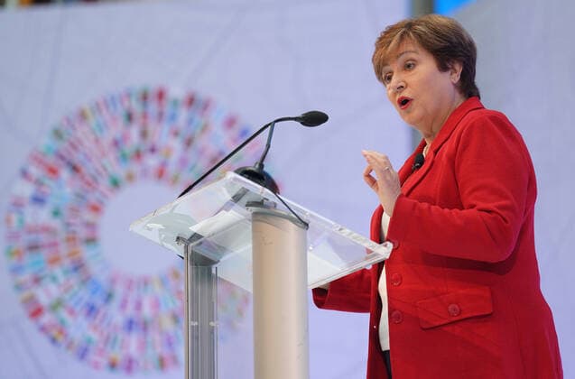 (191014) -- BEIJING, Oct. 14, 2019 -- Kristalina Georgieva, Managing Director of the International Monetary Fund (IMF), delivers a speech in Washington D.C., the United States, Oct. 8, 2019. ) Xinhua Headlines: Progress in U.S.-China trade talks raises optimism about prospect for deal LiuxJie 
