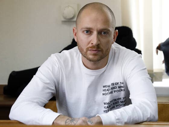 MOSCOW, RUSSIA - OCTOBER 16, 2019: Hip hop artist Oxxxymiron (Miron Fyodorov) attends a hearing into the Moscow case over July 27 unauthorized rally, Higher School of Economics student Yegor Zhukov appealing against extended arrest at the Moscow City Court. Artyom Geodakyan TASS  TS0BF098