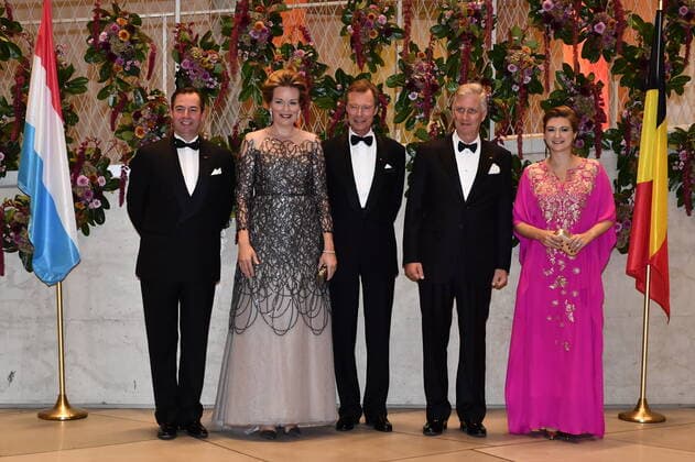 unidentified, Queen Mathilde of Belgium, Grand Duke Henri of Luxembourg, King Philippe - Filip of Belgium and Grand Duchess Maria Teresa of Luxembourg pose for the photographers at a concert hosted by Belgium King and Queen in honour of the Grand Duke, on the second day of a three days State visit of the Belgian royal couple to Luxembourg, Wednesday 16 October 2019.  DIRKxWAEM 05687994