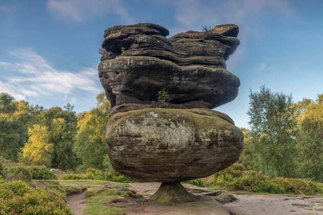 Idol rock at Brimham Rocks balancing rock formations on Brimham Moor, Yorkshire, England, UK, August.  1555132 PeterxLewis