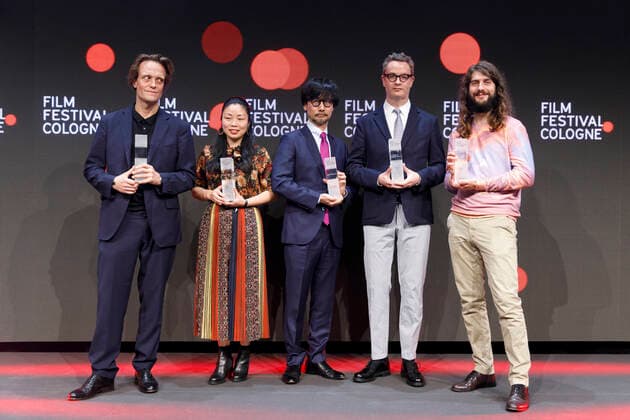 August Diehl, Nanfu Wang, Hideo Kojima, Nicolas Winding Refn und Lino Rettinger bei der Verleihung der Film Festival Cologne Awards 2019 auf dem 29. Film Festival Cologne im E-Werk. Köln, 17.10.2019
