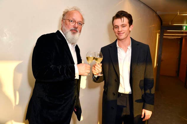 Georg Seitz und Jannis Niewöhner beim Vorempfang zur 30. Verleihung des Hessischen Film- und Kinopreises 2019 in der Helaba im Main Tower. Frankfurt, 18.10.2019