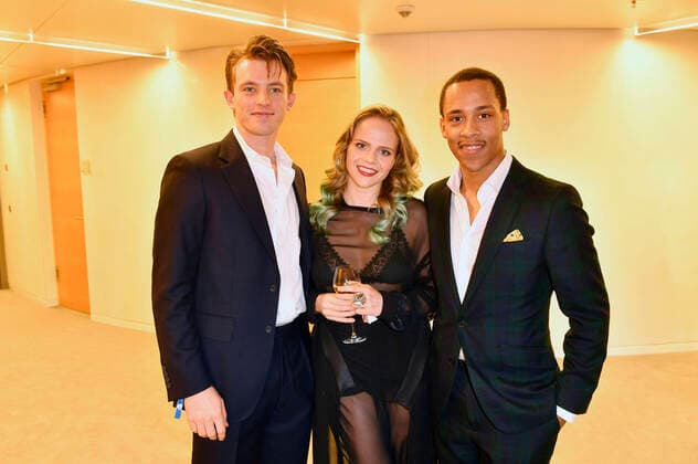 Jannis Niewöhner, Lili Epply und Jerry Hoffmann beim Vorempfang zur 30. Verleihung des Hessischen Film- und Kinopreises 2019 in der Helaba im Main Tower. Frankfurt, 18.10.2019