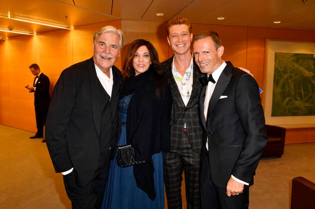Peter Simonischek, Alice Brauner, Daniel Donskoy und Michael Zechbauer beim Vorempfang zur 30. Verleihung des Hessischen Film- und Kinopreises 2019 in der Helaba im Main Tower. Frankfurt, 18.10.2019