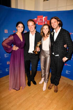 Pegah Ferydoni, Tom Sommerlatte, Karin Hanczewski und Sebastian Fräsdorf bei der 30. Verleihung des Hessischen Film- und Kinopreises 2019 in der Alten Oper. Frankfurt, 18.10.2019