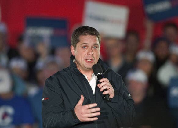Canadian Conservative Party leader Andrew Scheer speaks to constituents at a rally in Richmond, British Columbia, October 20, 2019 during the last day of federal election campaigning. Election day is tomorrow, October 21, 2019.  VAP2019102025 HEINZxRUCKEMANN