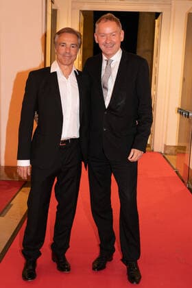 Hannover, Verleihung des Leibniz Ring Hannover an Meeresbiologin Prof.Dr. Antje Boetius, Laudatio Hannes Jaenicke, im Hannover Congress Centrum, Lutz Marmor mit Hannes Jaenicke,