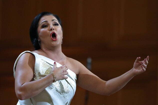 MOSCOW, RUSSIA â€“ OCTOBER 21, 2019: Soprano Anna Netrebko performs at a charity concert titled Dmitri Hvorostovsky and Friends for Children , at the Grand Hall of the Moscow Conservatory. Sergei Karpukhin TASS  TS0BFC3C