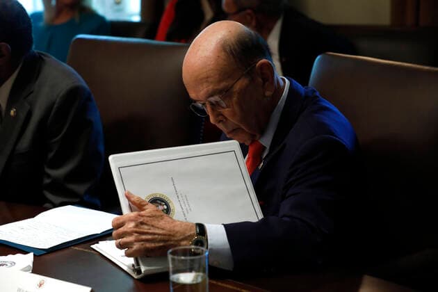United States Secretary of Commerce Wilbur L. Ross, Jr. checks his notes during a Cabinet Meeting at the White House in Washington, DC on October 21, 2019. Copyright: xYurixGripasx