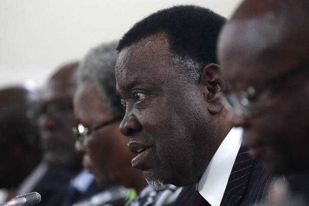 SOCHI, RUSSIA - OCTOBER 23, 2019: Namibia s President Hage Gottfried Geingob (2nd R) at Russian-Namibian talks on the sidelines of the 2019 Russia-Africa Summit at the Sirius Park of Science and Art. Vladimir Smirnov TASS Host Photo Agency  TS0C0172