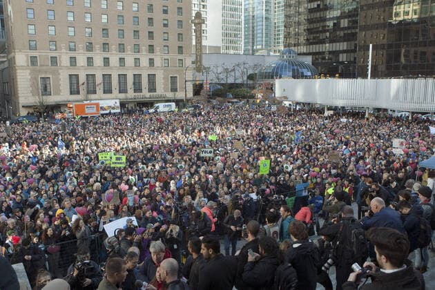 Swedish teen activist Greta Thunberg arrives for the post federal election Friday climate strike march starting and ending at the Vancouver Art Gallery in Vancouver, British Columbia on Friday, October 25, 2019. Organized by local youth-led, Sustainabiliteens, Greta and a turn out of nearly 10,000 climate activists demand action from industry and the various levels of government and are supporting the 15-youth who announced their plans to sue the federal government alleging it has contributed to climate change.  VAP2019102515 HEINZxRUCKEMANN