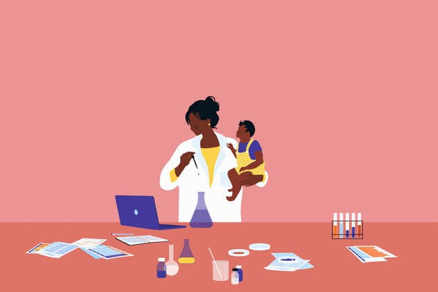 Wissenschaftlerin arbeitet im Labor und hält ein Baby Copyright: xAlicexMollonx 12750054