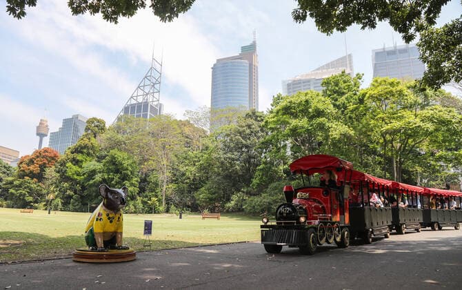 (191030) -- SYDNEY, Oct. 30, 2019 -- People visit the Hello Koalas Sculpture Trail at Royal Botanic Garden in Sydney, Australia, Oct. 30, 2019. The trail encompasses over 20 one-meter-high koala sculptures, hand-painted by Australian artists. ) AUSTRALIA-SYDNEY-KOALAS SCULPTURE-EXHIBITION BaixXuefei 