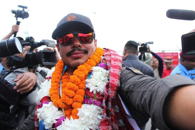 Nirmal Purja arrives at the airport in Kathmandu Nepalese mountaineer Nirmal Purja arrives at Tribhuvan International Airport in Kathmandu, Nepal on Wednesday, October 30, 2019. Nirmal Purja, who became the fastest climber of the world s 14 highest peaks above 8,000m in under seven months. Kathmandu NP Nepal  SubashxShrestha
