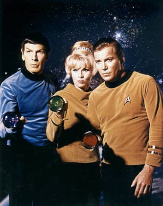 Leonard Nimoy, Grace Lee Whitney & William Shatner Characters: Mr. Spock, Yeoman Rand, Captain James T. Kirk Television: Star Trek (TV-Serie) Usa 1966-1969, Star Trek: The Original Series Tos 08 September 1966  Copyright: MaryxEvansxAFxArchive 12081085 editorial use only