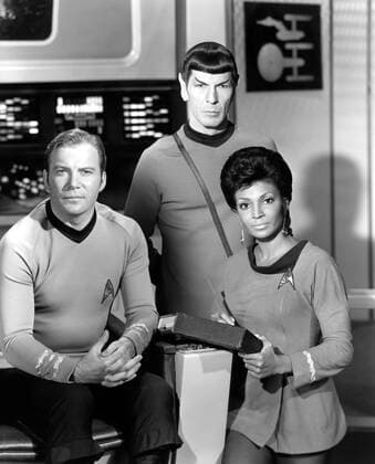 William Shatner, Leonard Nimoy & Nichelle Nichols Characters: Captain James T. Kirk, Mr. Spock, Uhura Television: Star Trek (TV-Serie) Usa 1966-1969, Star Trek: The Original Series Tos 08 September 1966  Copyright: MaryxEvansxAFxArchive 12081092 editorial use only