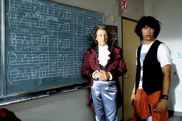 Clifford David & Keanu Reeves Characters: Ludwig van Beethoven & Ted Logan Film: Bill & Ted S Excellent Adventure (1985) Director: Stephen Herek 17 February 1989  Copyright: MaryxEvansxAFxArchivexOrion 12465599 editorial use only