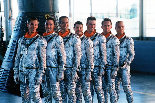 Scott Glenn, Scott Paulin, Charles Frank, Fred Ward, Dennis Quaid, Lance Henriksen & Ed Harris Characters: Alan Shepard,Deke Slayton,Scott Carpenter,Gus Grissom,Gordon Cooper,Wally Schirra & John Glenn Film: The Right Stuff (USA 1983) Director: Philip Kaufman 21 October 1983  Copyright: MaryxEvansxAFxArchivexWarnerxBros. 12476218 editorial use only