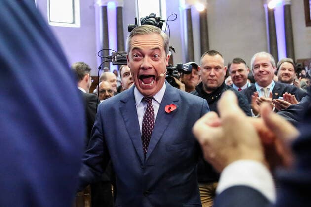 Bilder des Jahres 2019, News 11 November News Themen der Woche KW45 November 4, 2019, London, UK, UK: London, UK. Brexit Party leader NIGEL FARAGE at an event in The Emmanuel Centre, Westminster where the party™s Prospective Parliamentary Candidates (PPC) for the 2019 general election to be held on 12 December 2019 are introduced. London UK  - ZUMAl94_ 20191104_zaf_l94_054 Copyright: xDinendraxHariax