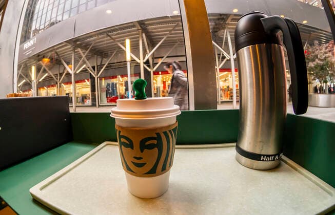 Starbucks Pick Up opens in New York Grand opening of Starbucks Pick Up location in Penn Plaza in New York on Tuesday, November 5, 2019. The store is the company™s first-ever location designed primarily for pick-ups ordered directly from the Starbucks app.(  RichardxB.xLevine