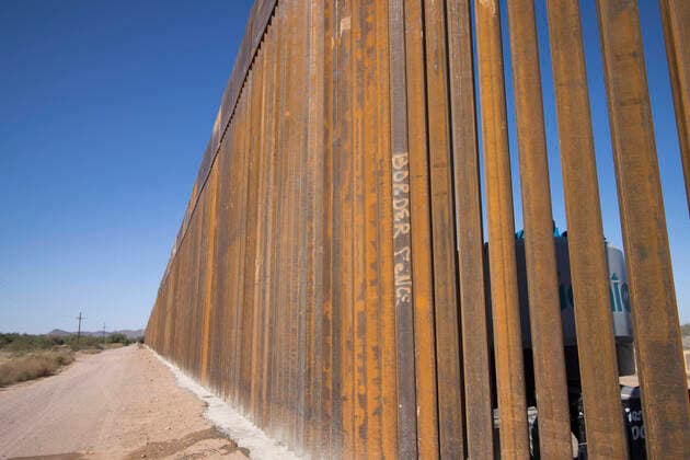 November 4, 2019, Sonoyta, Sonora, Mexico: Spray paint writing marked Border Fence. Border wall construction at Sonoyta, Mexico and Lukeville, Arizona USA. Sonoyta Mexico - ZUMAo55_ 20191104_sha_o55_785 Copyright: xBobxTorrezx