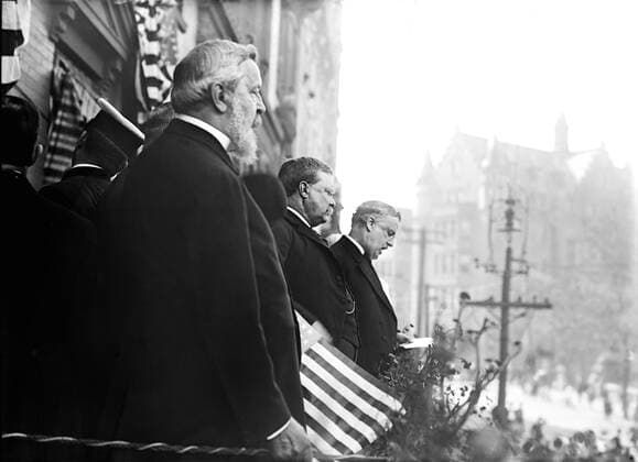 Theodore Roosevelt Watching Parade upon Arrival in the United States after Traveling to Europe and Africa for a Year, New York City, New York, USA, Bain News Service, June 18, 1910  Copyright: xCircaxImagesx ghi-circa07063