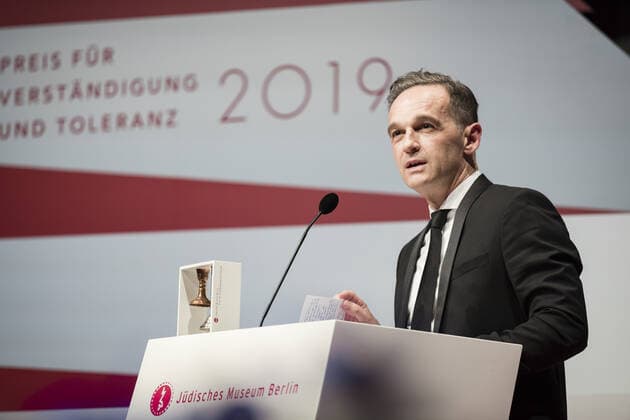 Bundesaussenminister Heiko Maas, SPD, im Rahmen der Verleihung des Preises fuer Verstaendigung und Toleranz in Berlin, 16.11.2019. Berlin Deutschland