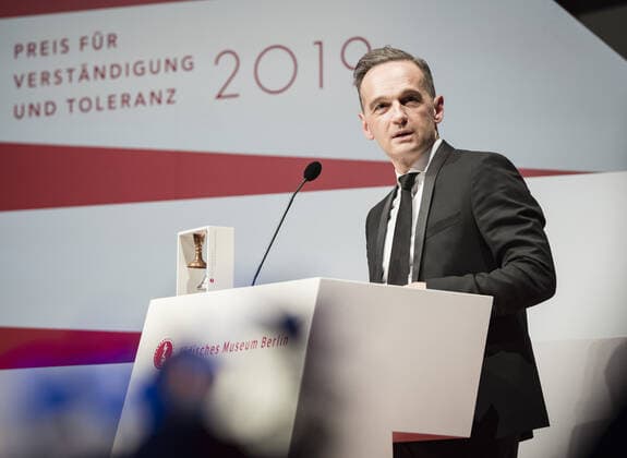 Bundesaussenminister Heiko Maas, SPD, im Rahmen der Verleihung des Preises fuer Verstaendigung und Toleranz in Berlin, 16.11.2019. Berlin Deutschland