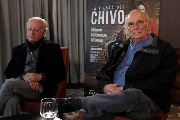 Spanish filmmaker Carlos Saura (R) and actor Juan Echanove (L) present the play based on Peruvian Nobel-laureate and writer Mario Vargas Llosa s novel La fiesta del Chivo (The Feast of the Goat) in Madrid, Spain, 18 November 2019. The play fictionalizes the last days of dictator Trujillo s rule in Dominican Republic. Presentation of play The Feast of the Goat !ACHTUNG: NUR REDAKTIONELLE NUTZUNG!  Copyright: xJ.J.xGuillenx GRAF821 20191118-637096721986548937