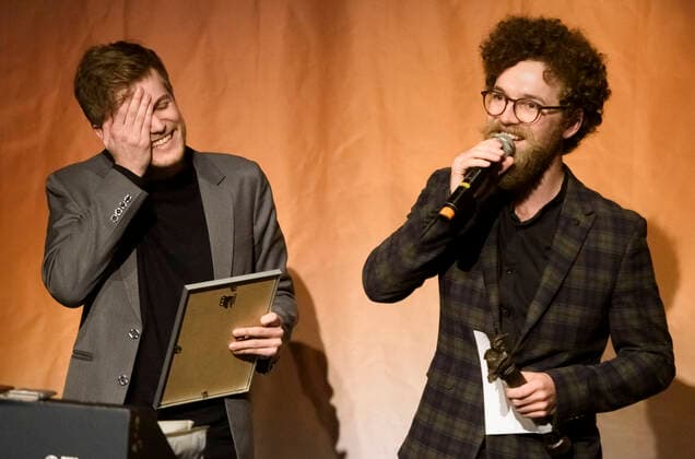 DMA Jazz 2019 Nikolaj Svaneborg og Jonas Kardyb takker for prisen som AArets Danske Jazzkomponist ved Danish Music Awards Jazz 2019 mandag den 18. november 2019 i Bremen Teater i Koebenhavn. , Copenhagen Copyright: TorbenxChristensen TorbenxChristensenx COP300 spdk20191119-012324-L
