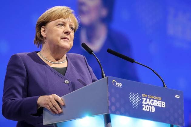 European People s Party convention - Zagreb, Croatia 20.11.2019., Zagreb, Croatia - The European People s Party (EPP), the largest political group in the European Parliament, holds an election convention in the Arena sports hall in Zagreb on Wednesday and Thursday to choose its new leadership. Angela Merkel. GoranxStanzl PIXSELL