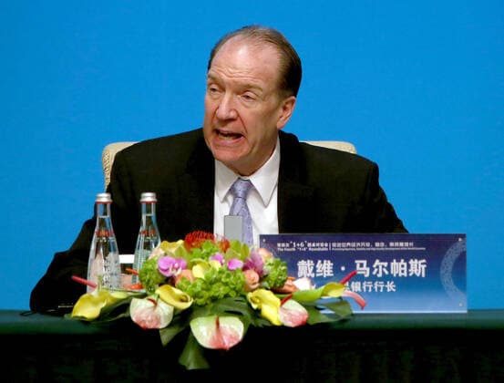 World Bank President David Malpass addresses the media during the Fourth 1+6 Round Table Dialogue in Beijing on Thursday, November 21, 2019. China needs to make better use of its various economic policy tools to boost the economy, Li said Thursday.  PEK2019112116 STEPHENxSHAVER