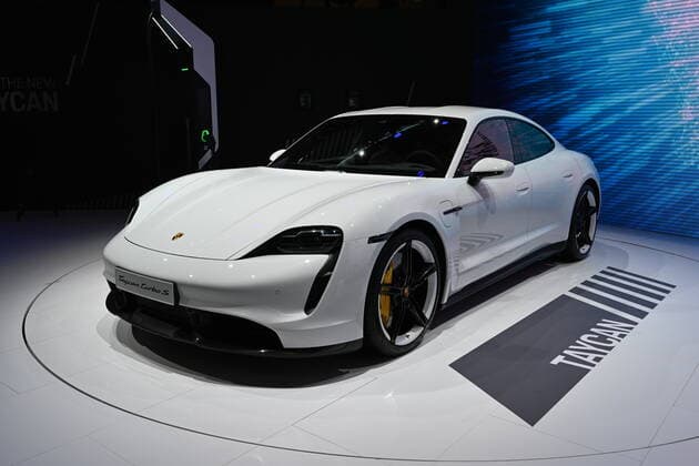GUANGZHOU, CHINA - NOVEMBER 22: A Porsche Taycan Turbo S car is on display during the 17th Guangzhou International Automobile Exhibition at China Import and Export Fair Complex on November 22, 2019 in Guangzhou, Guangdong Province of China. The 17th Guangzhou International Automobile Exhibition is held from November 22 to December 1.  Copyright: xVCGx CFP111260310203
