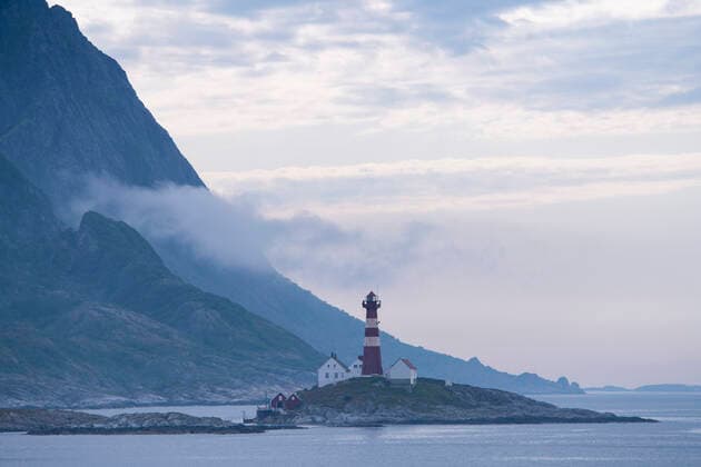 The Landegode lighthouse near Bodo on the north west coast of Norway, Scandinavia, Europe Copyright: EllenxRooney 149-6770