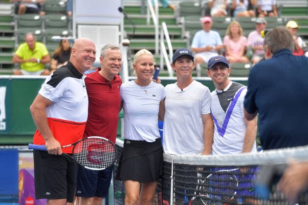 November 24, 2019, Delray Beach, Florida, United States Of America: DELRAY BEACH, FL - NOVEMBER 24: Luke Jensen & Tate Donovan vs Jesse Levine & Shawn Hatosy participates in the 30TH Annual Chris Evert Pro-Celebrity Tennis Classic presented by Chase Private Client at Delray Beach Tennis Center on November 24, 2019 in Delray Beach, Florida..People: Luke Jensen & Tate Donovan vs Jesse Levine & Shawn Hatosy Delray Beach United States Of America - ZUMAn287 20191124_zaa_n287_090 Copyright: xSMGx