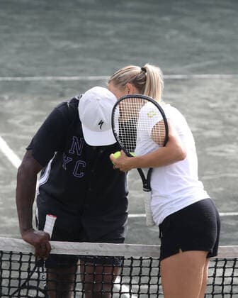 DELRAY BEACH, FL - NOVEMBER 24: Seal and his new slovenija tennis pro girlfriend Tina Hojnik have a tender private moment on a side court after they participated in the 30TH Annual Chris Evert Pro-Celebrity Tennis Classic presented by Chase Private Client at Delray Beach Tennis Center on November 24, 2019 in Delray Beach, Florida..People: Seal, Tina Hojnik Delray Beach United States Of America - ZUMAs214 20191124_zba_s214_013 Copyright: xSMGx